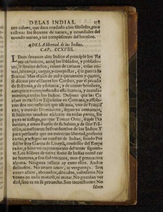 Dela libertad de los Indios. Cap. CCXVIII