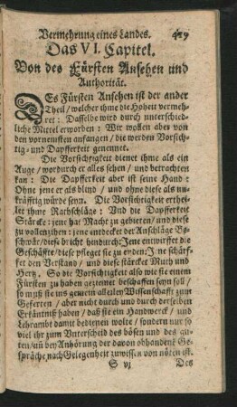 Das VI. Capitel. Von des Fürsten Ansehen und Authorität