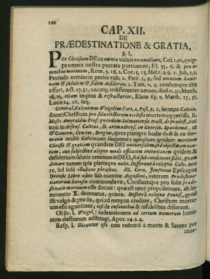 Cap. XII. De Praedestinatione & Gratia