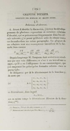 Chapitre premier. Discussion des surfaces du second ordre.