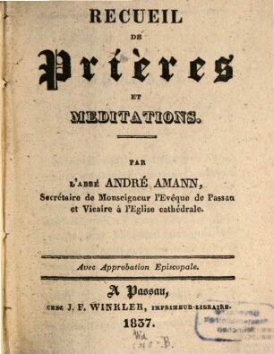 Recueil de prières et meditations