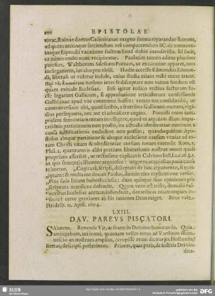 LXIII. Dav. Pareus. Piscatori