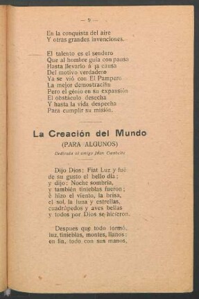 La creación del mundo : (Para algunos). Dedicado al amigo Juan Cambelta