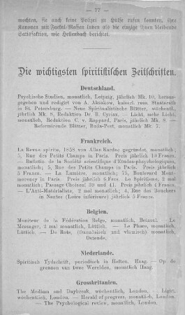 Die wichtigsten spiritistischen Zeitschriften.
