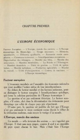Chapitre Premier L'Europe Économique