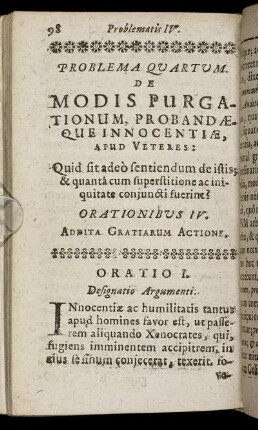 Problema Quartum. De Modis Purgationum, Probandæque Innocentiæ, Apud Veteres.
