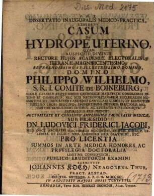 Dissertatio Inauguralis Medico-Practica, Exhibens Casum De Hydrope Uterino