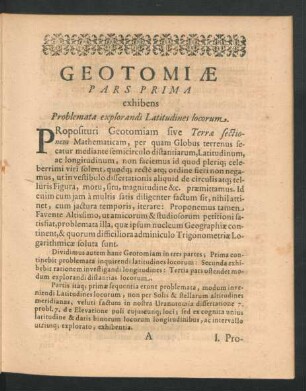 Geotomiae Pars Prima exhibens Problemata explorandi Latitudines locorum.
