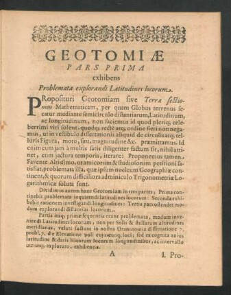 Geotomiae Pars Prima exhibens Problemata explorandi Latitudines locorum.
