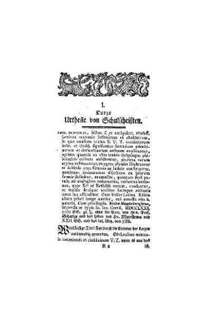 Kurze Urtheile von Schulschriften