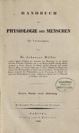 Handbuch der Physiologie des Menschen für Vorlesungen, Bd. 2, Abt. 2