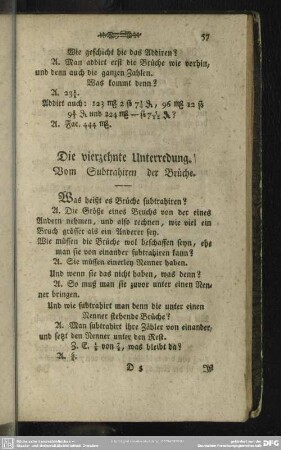 Die vierzehnte Unterredung. Vom Subtrahiren der Brüche
