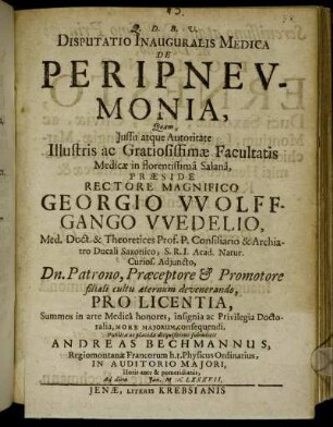 Disputatio Inauguralis Medica De Peripneumonia