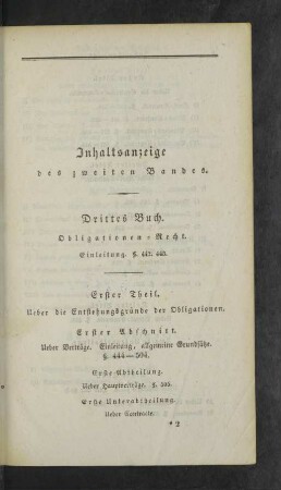 Inhaltsanzeige des zweiten Bandes.