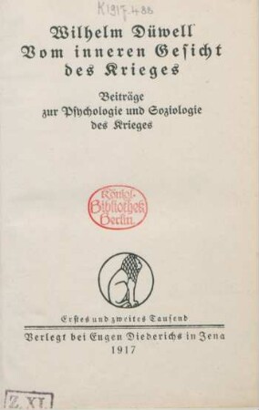 Vom inneren Gesicht des Krieges : Beiträge zur Psychologie und Soziologie des Krieges