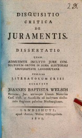 Disquisitio Critica de Juramentis