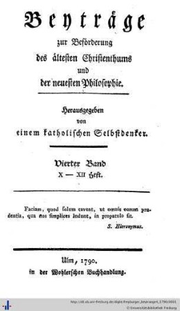 4: Freyburger Beyträge zur Beförderung des ältesten Christenthums und der neuesten Philosophie