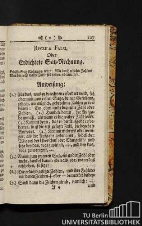Regula Falsi, Oder: Erdichtete Satz-Rechnung.