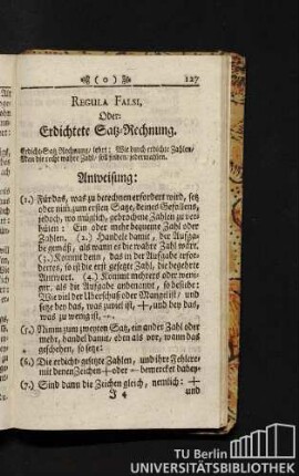Regula Falsi, Oder: Erdichtete Satz-Rechnung.