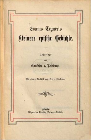 Esaias Tegnér's kleinere epische Gedichte