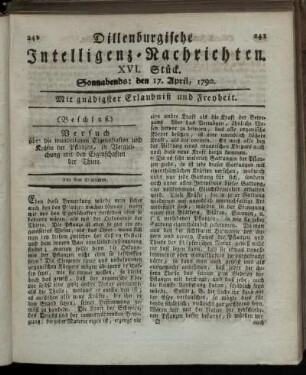 XVI. Stück. Sonnabends: den 17. April, 1790.