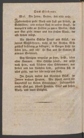 Das Siebente. Mel. Die Zeiten, Brüder, sind nicht mehr.