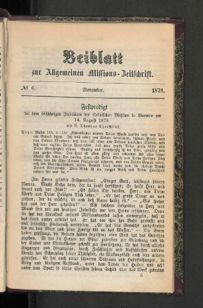 Beiblatt zur Allgemeinen Missions-Zeitschrift. No. 6