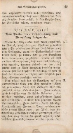 Der XXIV. Titul. Von Probation, Beybringung und Beweisung insgemein.