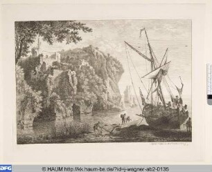 Landschaft mit anlegendem Segelboot
