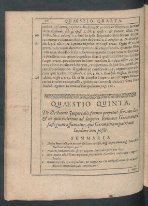 Quaestio Quinta. De Electionis Imperialis forma perpetuo servanda: & ne quis externus ad Imperii ...