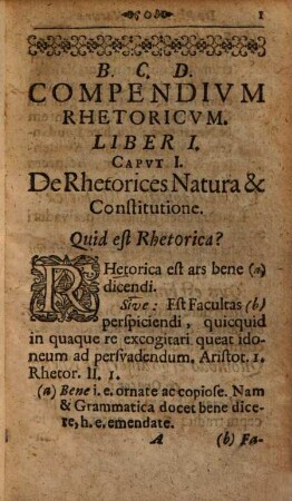 Compendivm Rhetoricvm Topologiae cumprimis & Pathologiae fundamenta perspicue monstrans & Exemplis illustrans : in Vsum Gymnasii Norimbergae florentis