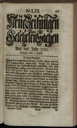 N. LIII. Leipzig, den 2 Julii. - N. LXI. Leipzig, den 30 Julii.