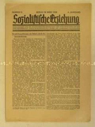 Sozialdemokratisches Mitteilungsblatt "Sozialistische Erziehung" u.a. zur Jugendfürsorge