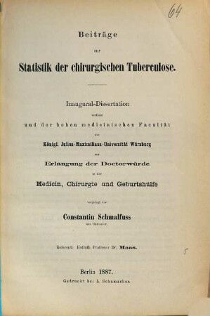 Beiträge zur Statistik der chirurgischen Tuberculose