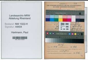 Entnazifizierung Paul Hartmann , geb. 04.07.1897 (Lagerist)