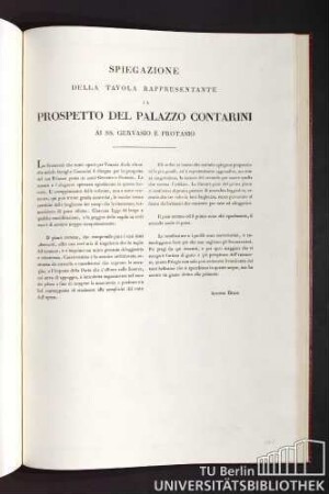 Spiegazione della tavola rappresentante il prospetto del Palazzo Contarini al SS. Gervasio e Protasio