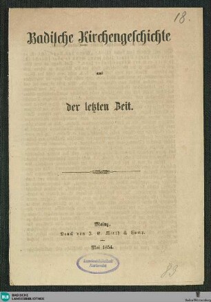 Badische Kirchengeschichte aus der letzten Zeit