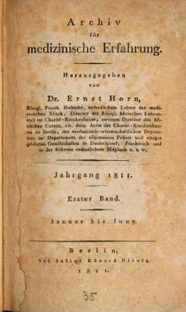 Archiv für medizinische Erfahrung. [21]. 1811