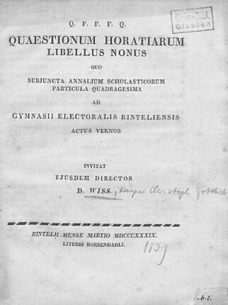 9: Quaestionum Horatiarum libellus ...