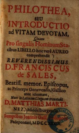Philothea, Seu Introductio ad Vitam Devotam