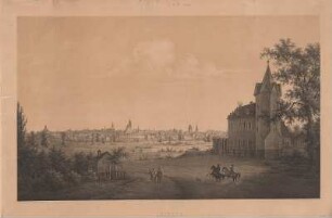 Ansicht von Leipzig, zweifarb. Lithogr., um 1860 : Leipzig / n. d. Nat. gez. u. lith. v. Gustav Frank. - Leipzig : Deckmann , [ca. 1860]. - 1 Kunstblatt : zweifarb. Lithogr. ; 56 x 34 cm