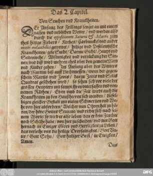Das 2. Capitel. Von Seuchen und Kranckheiten.