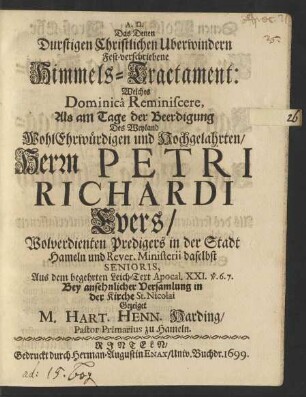 Das Denen Durstigen Christlichen Uberwindern Fest-verschriebene Himmels-Tractament