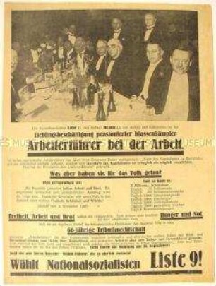Illustriertes Propagandaflugblatt der NSDAP zur Reichstagswahl am 14. September 1930 mit scharfer Polemik gegen die Sozialdemokraten