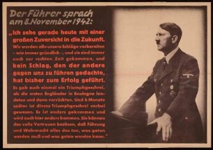 "Der Führer sprach am 8. Nov. 1942": folgt Zitat (Die Parole der Woche. Parteiamtliche Wandzeitung der NSDAP. Folge 48 vom 25. Nov. 1942 Ausgabe B)