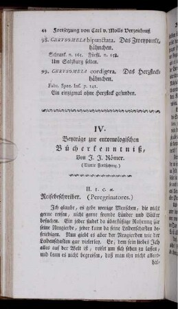 IV. Beyträge zu entomologischen Bücherkenntniß