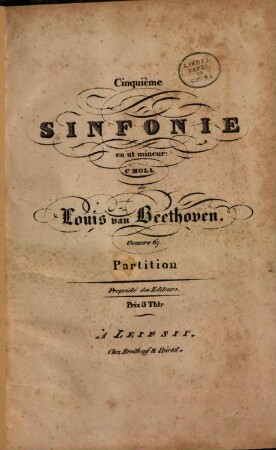 Cinquième sinfonie en ut mineur, c Moll : oeuvre 67