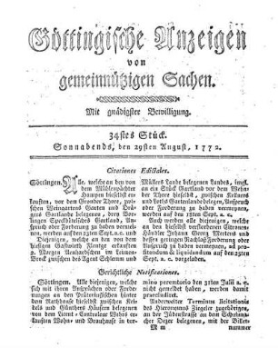 34stes Stück. Sonnabends, den 29sten August, 1772.