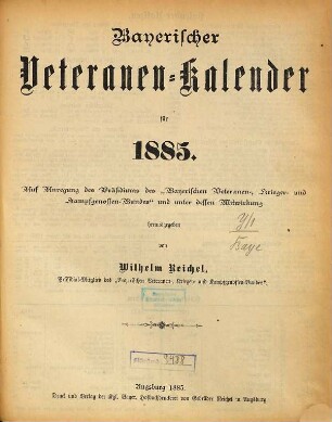 Bayerischer Veteranen-Kalender : für .... 1885