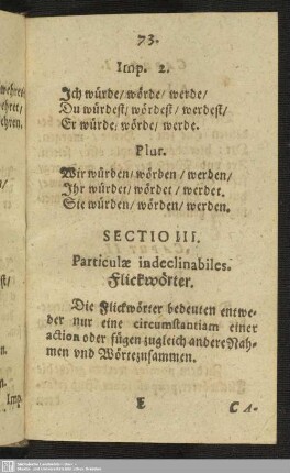Sectio III. Particulae indeclinabiles. Flickwörter